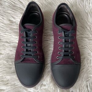 Lanvin Men's Burgundy Matte Cap-Toe Wool Felt Low-Top Sneakers EUC Size 8